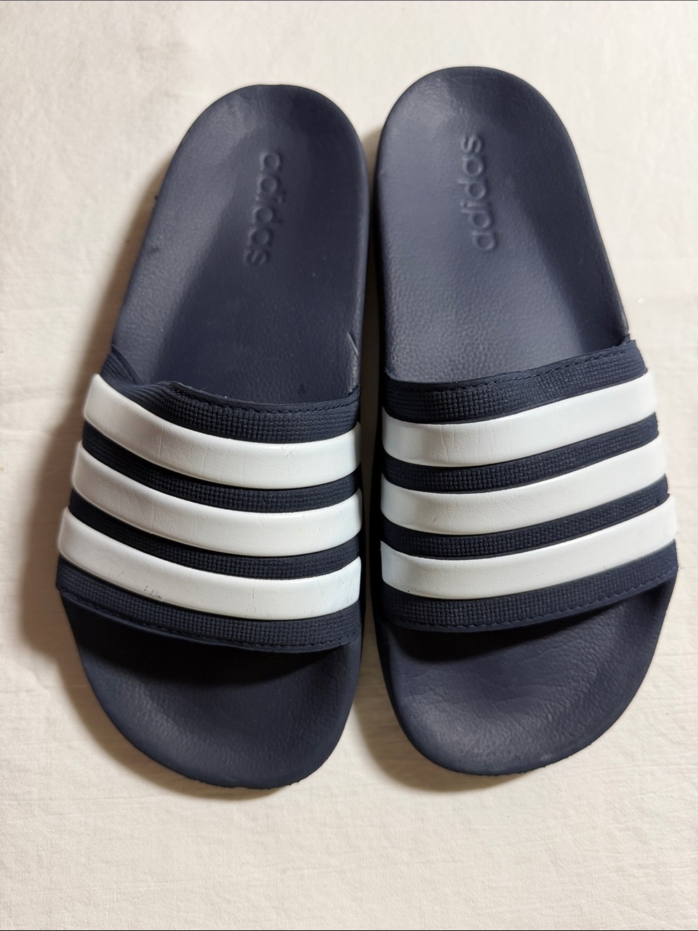 adidas Navy and White Three-Stripe Slide Sandals
